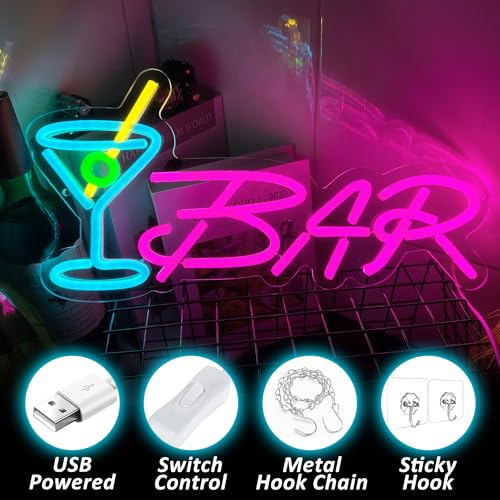 Image of Bar Neon Sign Neon Bar Signs for Home Bar LED Lights up Beer Signs for Party Wall Decor Man Cave Neon Light for Bar Pub Restaurant Christmas Gift, LED Business Bar Signs