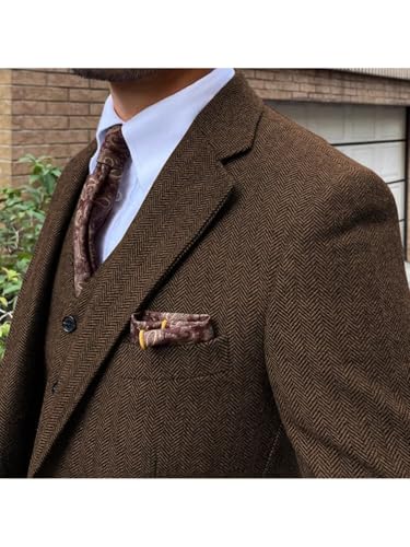 Men's Suit 3 Pieces Vintage Tweed Herringbone Slim Fit Suit Prom Tuxedos Groomsmen2