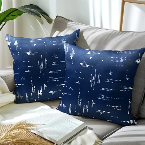 Image of Encasa XO Silver Foil Cushion Covers, Pillow Cases, No Inserts Navy | 16 inchx16 inch | Heavyweight Satin Weave | Concealed Zipper | Machine Washable | Set of 2