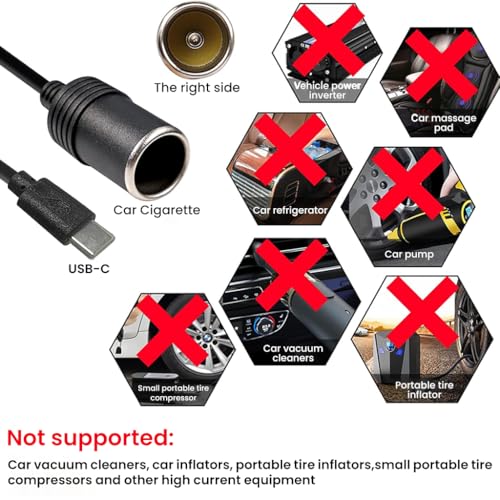 Image of STHIRA USB C to Cigarette Lighter Adapter Cable, 5V to 12V Type-C to Cigarette Lighter Socket Adapter Cable, Universal Car USB Boost Converter with Adjustable Voltage and USB Converter Tip (0.7m)