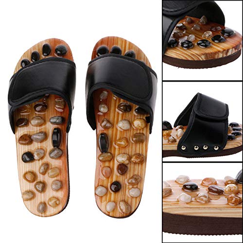 AMYGG Zapatillas de Masaje de Acupresi�n con Piedra Natural, Zapatillas de Masaje de Piedra, Acupuntura de Pies, Acupuntura, Sandalias de Reflexolog�a, Cuidado de La Salud, Zapatillas de Masaje Negro