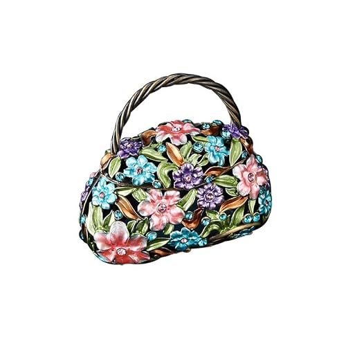 SBZIOJHDR Vintage jewelry box, Diamond Encrusted Flower Handbag Jewelry Box Flip Top Dust Proof Stud Ring Storage(Style1)