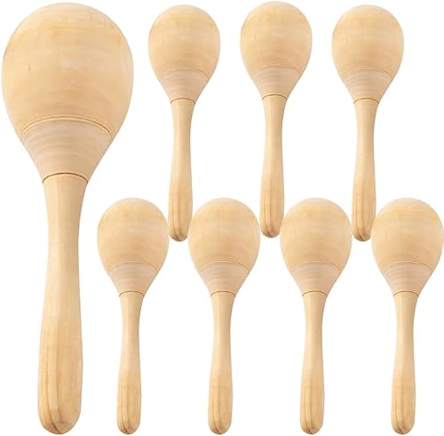 SUPVOX 8 piezas de maracas de madera sin terminar pintadas a mano, mini maracas de fiesta de madera para niños, pintura artesanal, fiesta mexicana,