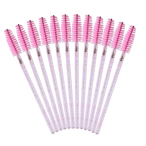 50Pcs Crystal Mascara Wands Disposable Eyelash Eyebrow Spoolie Brush For Makeup Eyelash Extensions (Pink) #TOP4