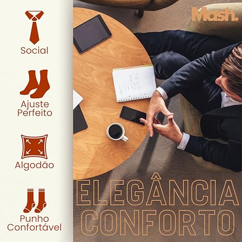 MASH Kit 3 Pares Meia Social Clássica Lisa Fina Poliamida Cano Longo Adulto 3 Preto, 39-42