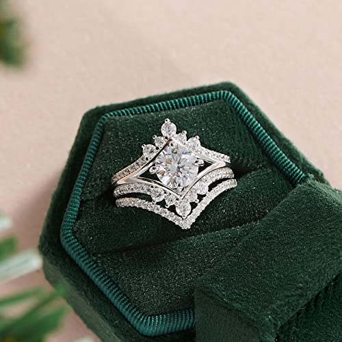 SHELOVES Vintage Crown Shape Wedding Engagement Ring Sets Rose Gold Sterling Silver Chevron Stacking Band 5-103