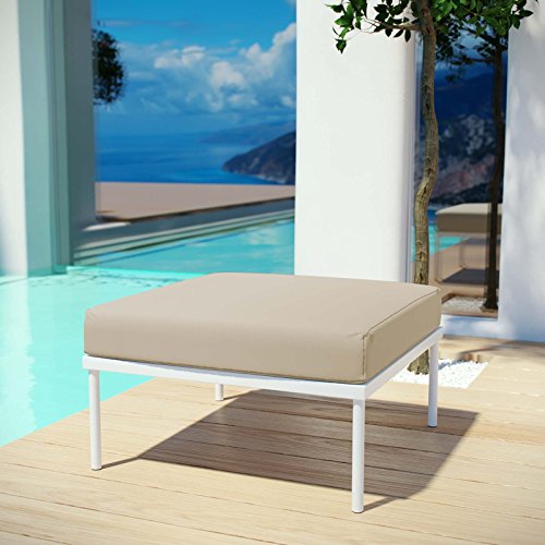 Modway Harmony Aluminum Outdoor Patio Ottoman with Cushion in White Beige – product image 2