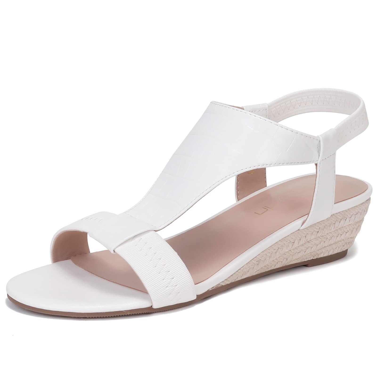 HinyyrinWomen's Low Heel Espadrilles Wedge Sandals Back Elastic Straps Pull On Open Toe Summer Casual Everyday Wedges