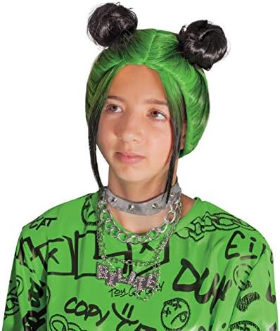 Disguise Billie Eilish Wig, Official Green Double Bun Outfit Accessory for Kids, Artist Inspired Children's Size Costume Headpiece (112619)