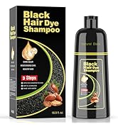 Black Hair Dye Shampoo 3 in 1 for Women and Men,100% for Gray Hair Coverage Nature Herbal Ingredi...