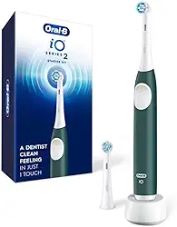 Oral-B Kit inicial de escova de dentes elétrica recarregável iO Series 2, verde floresta com 2 cabeças de escova - sensor de pressão automático para proteger as gengivas - 3 modos - temporizador de 2