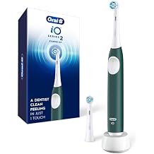 Oral-B Rechargeable Electric Toothbrush, iO2 Starter Kit, 3 Cleaning Modes, Automatic Pressure Sensor to Protect Gums, 2 Brush Heads, Forest Green