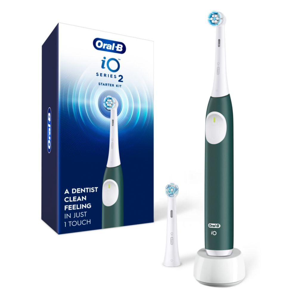 Oral-B iO Series 2 Rechargeable Electric Powered Toothbrush Starter Kit Forest Green with 2 Brush Heads - Automatic
