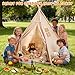 Teepee Tent for Kids with BBQ Pretend Play Toys, Spacious 60” Kids Play Tent Indoor & Outdoor, Foldable Playhouse with Mat & Star Lights, Washable Camping Toys Gift for Boys & Girls Ages 3–8