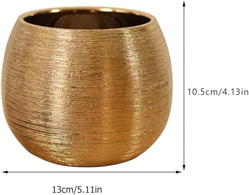 Miniatura 3 de Yardwe Jarrón redondo dorado de cerámica metálica en tono dorado, jarrón decorativo