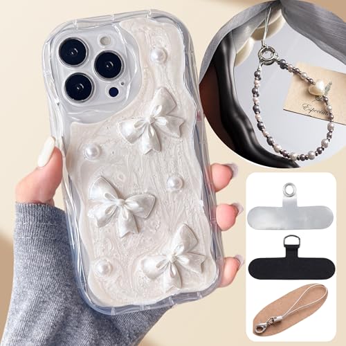 アイフォン15Proケース おしゃれ かわいい シンプル iphone15Pro保護カバー クリア 透明 アイフォン15プロ落下防止 パール リボン飾り シェル風 レディース 韓国 キラキラ 可愛い お洒落 オシャレ カワイイ 衝撃吸収 全機種対応 スマホ
