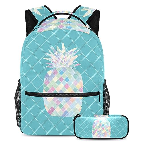 Sac à dos coloré ananas et sa trousse assortie pour l'école et les sorties