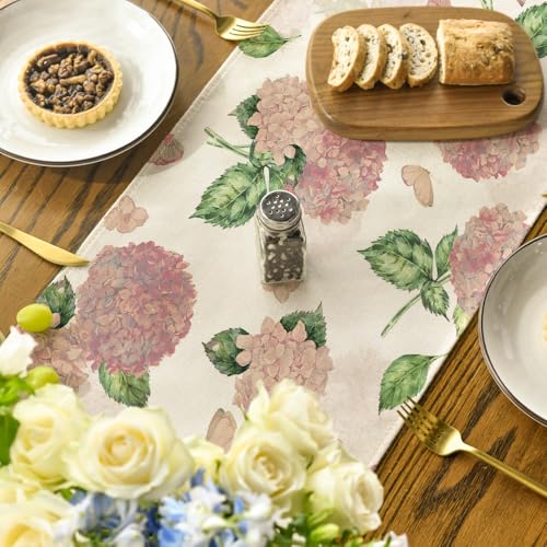 Artoid Mode Hydrangea Butterfly Summer Table Runner, Seasonal Spring Holiday Kitchen Dining Table Decoration for Home Party Indoor 13x120 Inch by Artoid Mode - Image 4