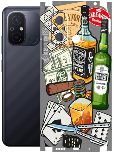 Image of AtOdds - Full Body Back Screen Guard Protector Film - Lamination Wrap Skin Sticker Compatible with REDMI 12C | Scratchproof Matte Finish (Wine Graffiti)
