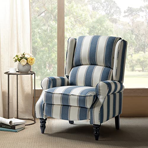 HULALA-HOME-Upholstered-Wingback-Recliner-Chair-Small-Adjustable-Footrest-Push-Back-Single-Reclining-Sofa-Mid-Century-Modern-Lounge-Armchair-for-Living-Room-Bedroom-ReadingStripe-Navy HULALA HOME Upholstered Wingback Recliner Chair Small Adjustable Footrest Push Back Single Reclining Sofa Mid Century Modern Lounge Armchair for Living Room Bedroom ReadingStripe Navy