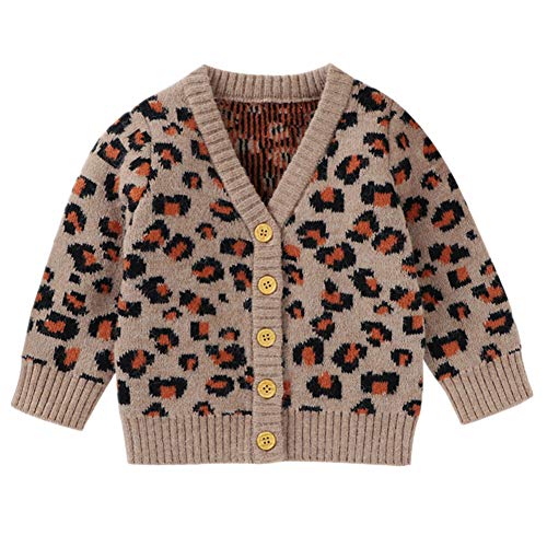 Newborn Baby Boy Girl Sweater Fall Winter Warm Knit Leopard Printing Single Breasted Cardigan Outfits Tops (Leopard A, 3-6 Months)