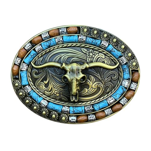 Boucle de ceinture western gravée avec pierre turquoise de qualité