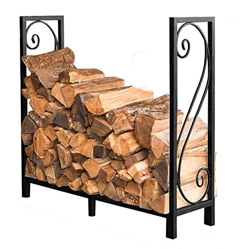 Estante grande de hierro forjado para leña para terraza al aire libre, porche, almacenamiento elevado de madera, soporte para troncos