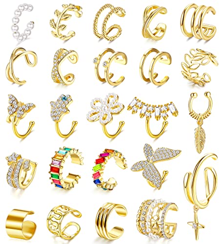 LOLIAS Pendientes Sin Agujero Mujer Pendientes Aro Pequeños Ear Cuff Pendientes Clip Falso Helix Puños de Cartílago Pendientes Hipoalergénicos Oro de 18 Quilates Mujer No Piercing Aretes