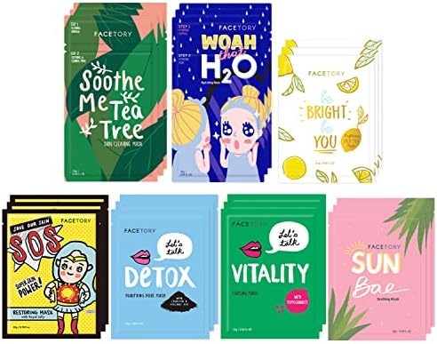 FACETORY Best of 7 Korean Face Mask Variety Pack, 21 Count