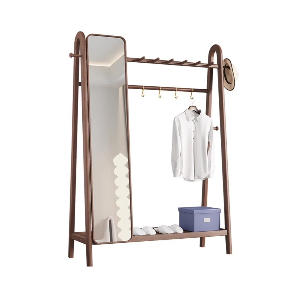 DFHS46JK Hat Rack Solid Wood Hanger Floor Bedroom Coat Rack with Mirror Fitting Household Multifunctional Storage for Office(Medium)