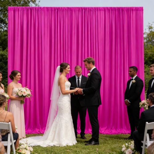 Image of 2 Panels Fluorescent Fuchsia Backdrop Curtain, 10 x 10 Feet Polyester Background Curtains for Parties, Weddings, Halloween, Christmas, Birthday Party Photoshoot Backdrop Curtains Decorations