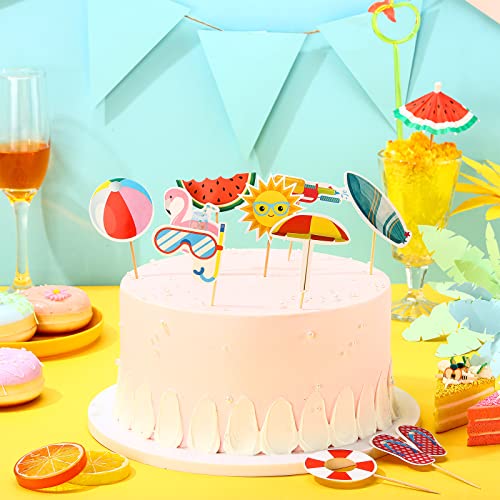 100 Pcs Summer Beach Cupcake Toppers Pool Party Hawaiian Theme Cake Picks With Beach Ball Sun Umbrella Goggles Beach Cake Decorations For Birthday Tropical Luau Baby Shower Party Supplies, 10 Designs #TOP4
