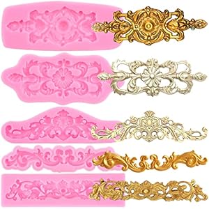 Zixiang Baroque Style Curlicues Scroll Lace Silicone Fondant Molds Relief Flower Mold Filigree Mold For Sugar Cake Decorating Polymer Clay Candy Chocolate Gum Paste Set Of 5