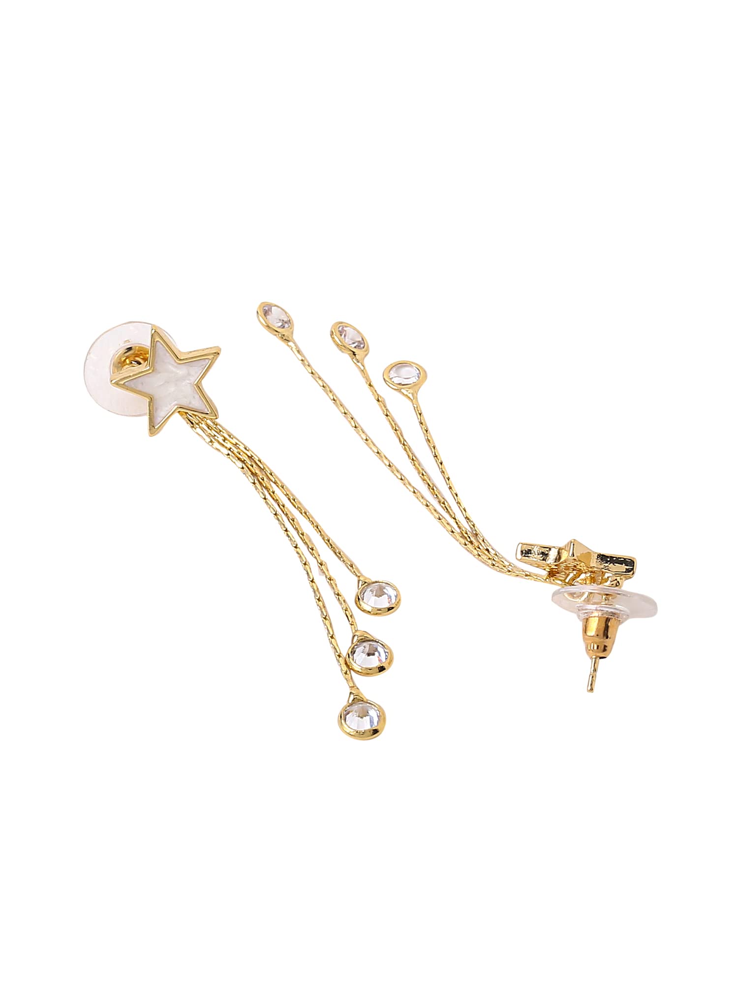 Women's Star Shaped Stud with Linear Chain Crystal Hanging Dangler Earrings