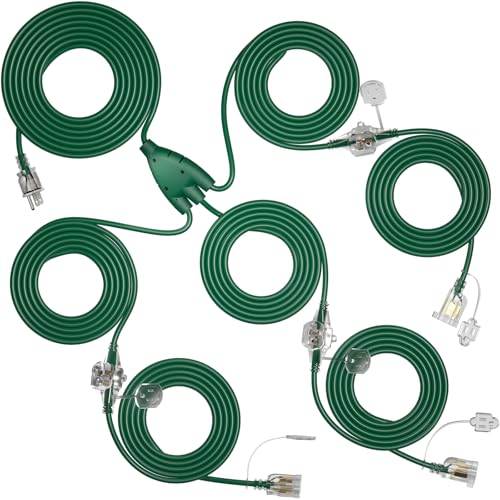 addlon 50FT Christmas Outdoor Extension Cord with Multiple Outlets, 1 to 3 Splitter with 6 Outlets...
