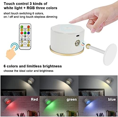 Vicloon LED Wall Light, Bedroom Wall Light Indoor lamp with Warm/ Natural/White Light, 16 Brightness Modes, Touch Control, Remote Control, 360° Rotate, Wall Lamp for Bedroom Cabinet (White)