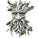 Euiroet 13.2" Real Tree Face Hugger Statue, Resin Elves Sculpture with Foliage Features, Large Outdoor Tree Hugger for Yard Art, Halloween Trees Decorations Outdoor Wall Mounted Statue