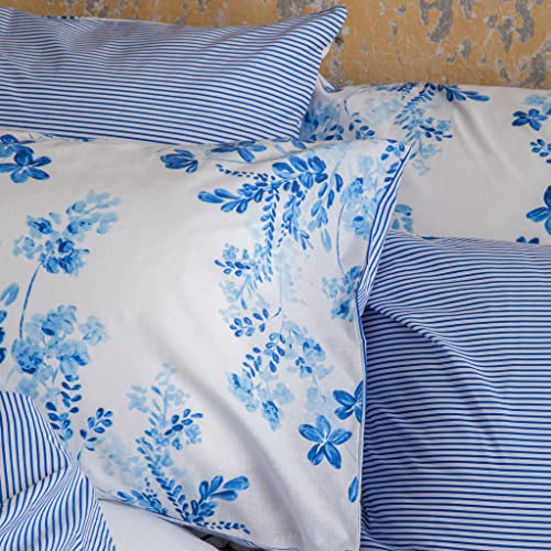 LERUUM Single Cotton Duvet Cover Sets Blue Floral Striped Bedding - Single Quilt Cover Set Blue Bedding Sets for Girls - Image 3