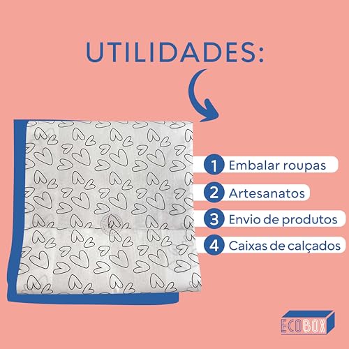 200 Folhas Papel De Seda Premium 30x70cm Estampado Coração Cor:Preto