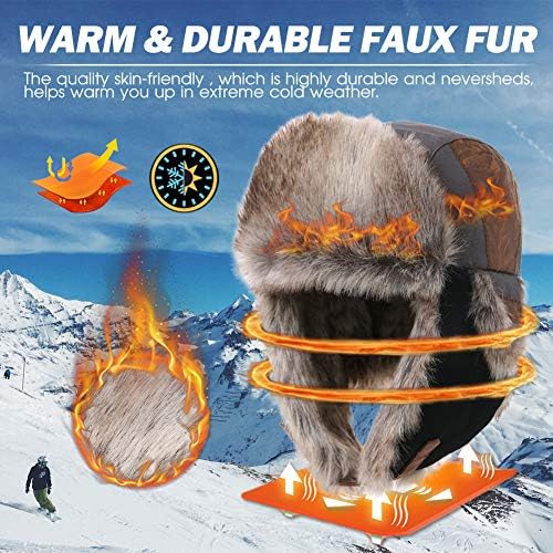 Comhats Winter Faux Fur Trapper Bomber Hats for Men Warm Ushanka Russian Hat Outdoor Earflap Hunting Ski Hat