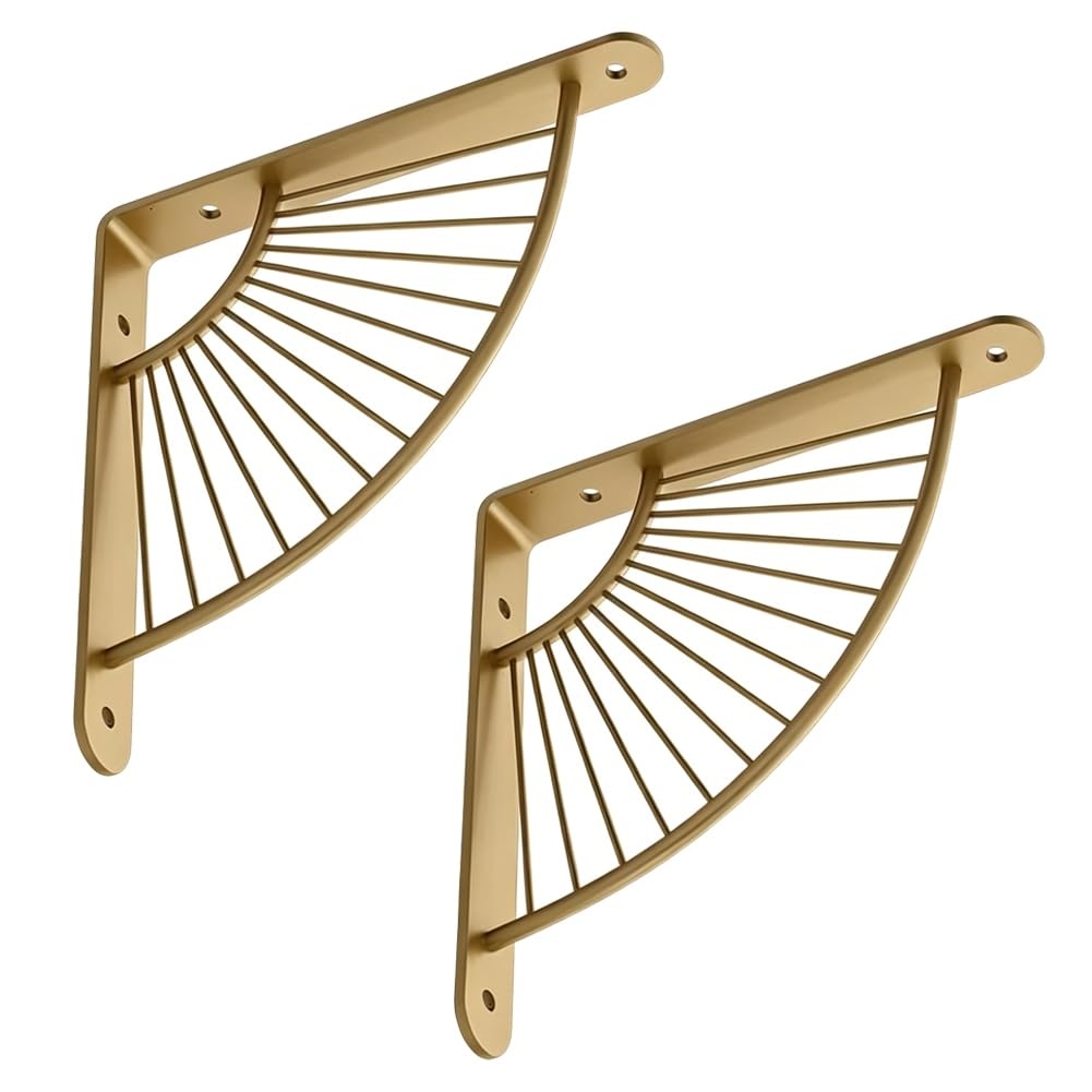 Aundhegrtt As Shown 2Pcs Fan Shaped Metal Shelf Brackets - Decorative Wall Mount Shelving Hardware For Home With Mounting Screws
