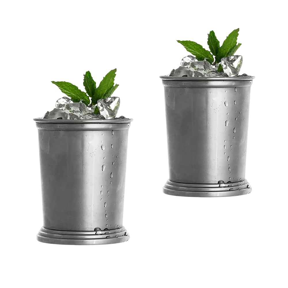 Silberne Cocktailgläser, 2 Stück, Mint Julep Becher, 340 ml, klassische Julep-Becher, silberne Edelstahlbecher für Partys und Bars