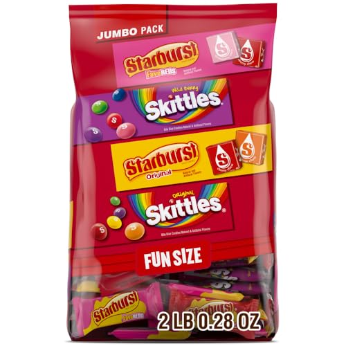 SKITTLES Original & Wild Berry, STARBURST Original & STARBURST FaveReds Fun Size Chewy Candy, Assorted Variety Pack, Halloween Candy Bulk Individually Wrapped, 32.28 Oz Jumbo Pack, Bulk Bag