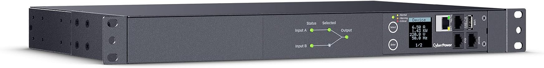 CyberPower PDU44004 Switched ATS PDU, 200-240V, 15A (Derated to 12A), 12 Outlets, 1U Rackmount