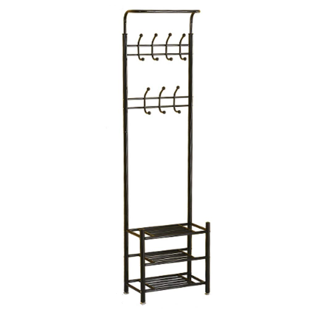 Appendiabiti multifunzione in metallo con mensola, elegante nero e bianco per cappotti, cappelli, borse e scarpe, soluzione salvaspazio per l'ingresso di casa