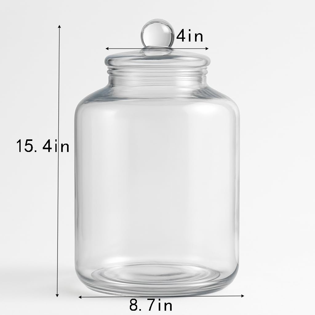 2.5 Gallon Glass Jar with Lid, Wide Mouth Large Glass Canister with lid, Super Large Cookie Jar for Food Storage, Sugar, Flour, Cookies,Dog Treats