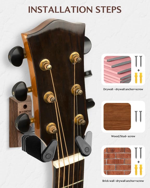 Lot De 3 Supports Muraux Guitare Noyer – Verrouillage Auto U-Forme – Acoustique Électrique Basse Banjo – Charge 20 Lbs