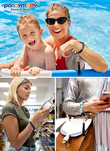 Panny&Mody Silicone Beaded Bracelet Keychain Wristlet,Personalized Keychain Wristlet Key Ring Holder With Zircon Leather Tassel(Pearl+White) #TOP3