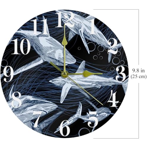 Horloge murale requin sous-marin idée cadeau ronde pour l'école - 5