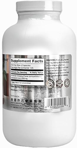 Miniatura 2 de Hsu's SKU 1005 Cápsulas de ginseng americano  Suplemento de polvo de raíz de ginseng cultivado en Wisconsin de primera calidad  500 unidades